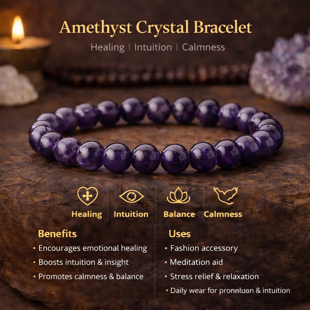 Amethyst Gemstone Crystal Bracelet